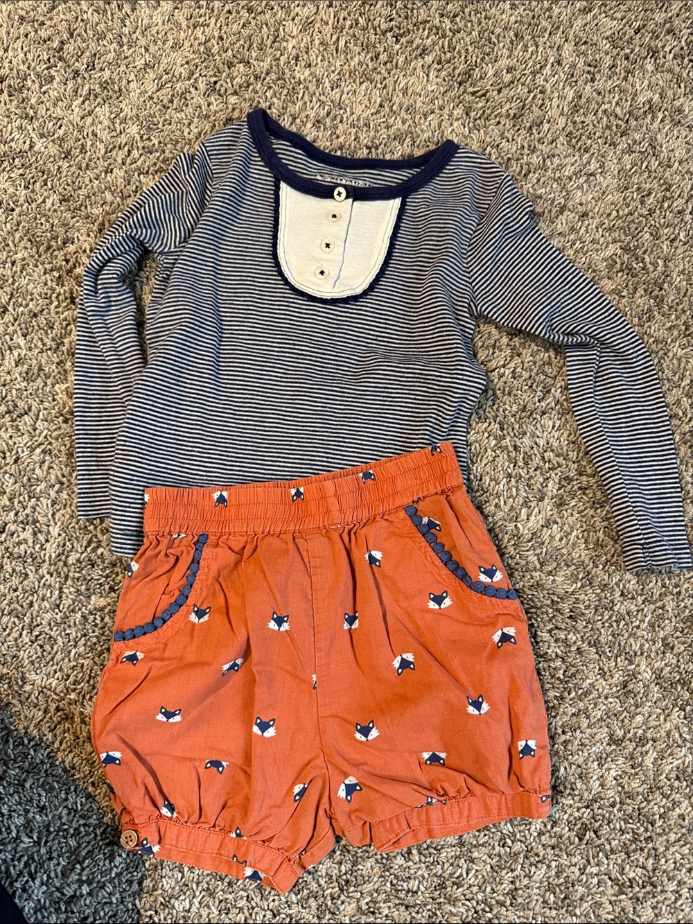 Kids Orange Fox-Print Elastic Waist Shorts